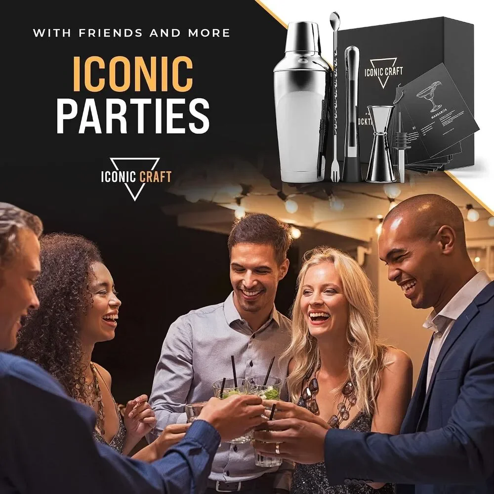 Premium Cocktail Shaker Set with Premium Gift Box - 5 Piece Cocktail Shaker Set